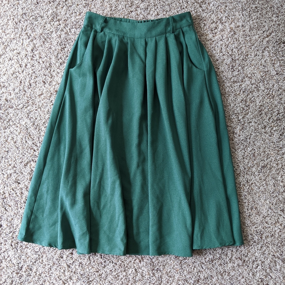 Emerald Green Modest Pleated Skirt